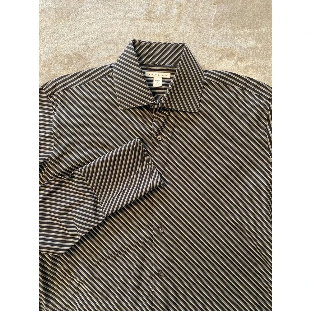 Banana Republic Shirt Sz L Black Gray Diagonal Stripe Button Up VTG Y2K ‎ Office